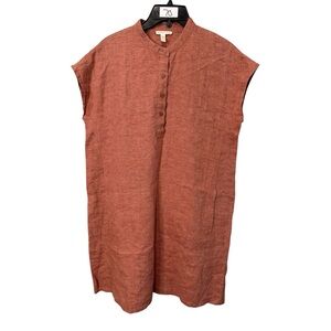 Eileen Fisher Rust Orange Linen Shift Dress